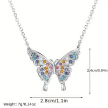 Silvery Multicolor Rhinestone Butterfly Pendant Necklace - New - £13.58 GBP