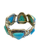 Bracelet Studio S Turquoise Costume Jewelry w/ Tags Stretch Silver Tone - £15.62 GBP