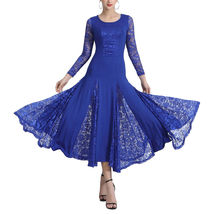 Womens Patchwork Wide Hemline Dress Elegant Royal Blue - £12.46 GBP