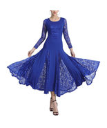 Womens Patchwork Wide Hemline Dress Elegant Royal Blue - £12.24 GBP