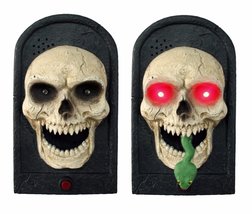 Animated Snake Talking Lighted Skull Door Bell Spooky Sound Halloween Decoration - £31.31 GBP