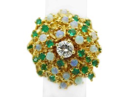 1.7ctw Natural Emerald Opal &amp; Diamond Cluster Filigree Dome Ring 14k Gold Size 4 - £1,358.10 GBP