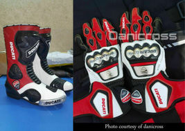 Ducati Leather Racing Boots Gloves Top Quality Leather Gloves Boots Guaranteed - £99.65 GBP