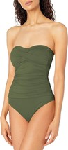ANNE COLE Twist Front Shirred One Piece Bandeau Swimsuit sz 8 Island Green - £21.92 GBP