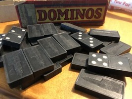 Vintage Halsam Double Six Wooden Dominoes 610-W Empire State Building Do... - $14.85