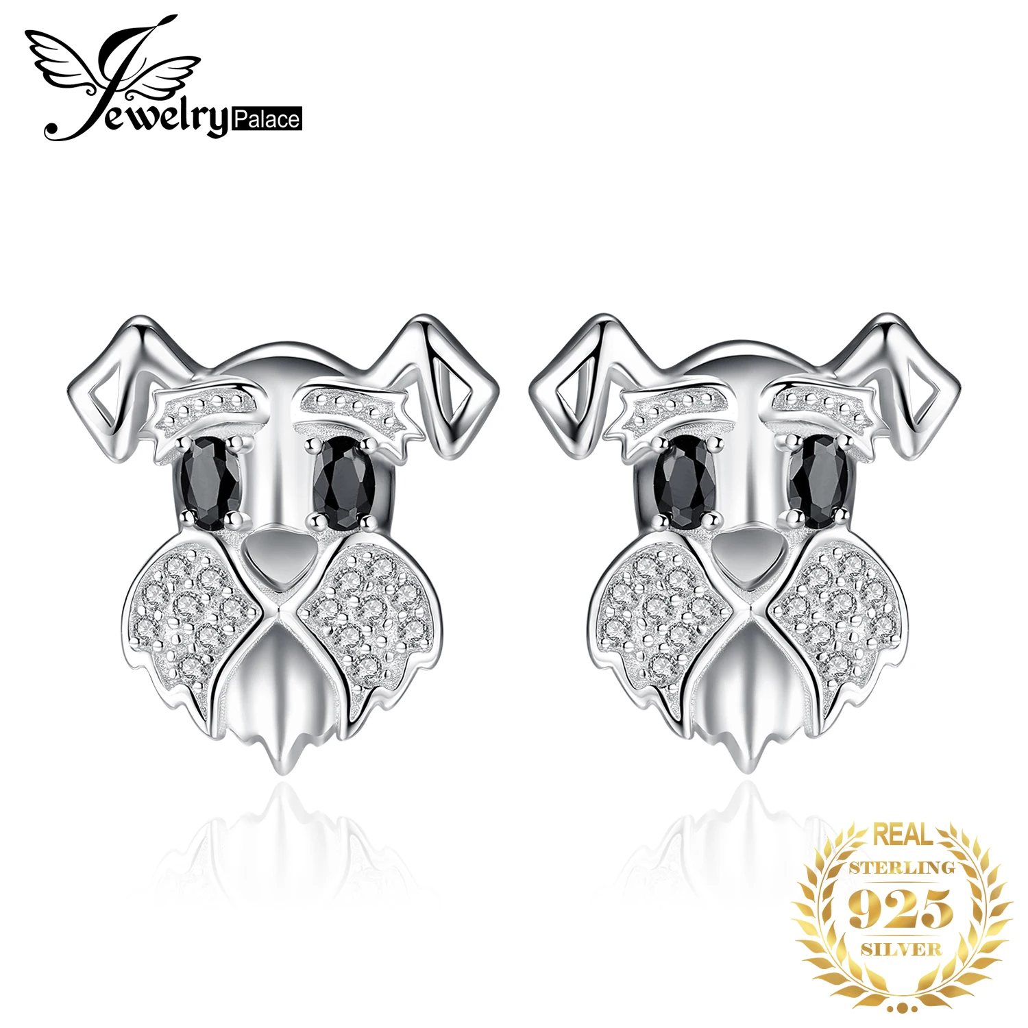 Cute Schnauzer Dog 925 Sterling Silver Natural Black Spinel Stud Earrings Women  - £24.50 GBP