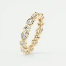 2mm bezel set round cut pear cut moissanite eternity 14k solid yellow gold ring  - £369.71 GBP