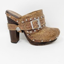 Vince Camuto Womens Brown Distressed Leather Sliver Accents Heeled Clog,... - $35.59