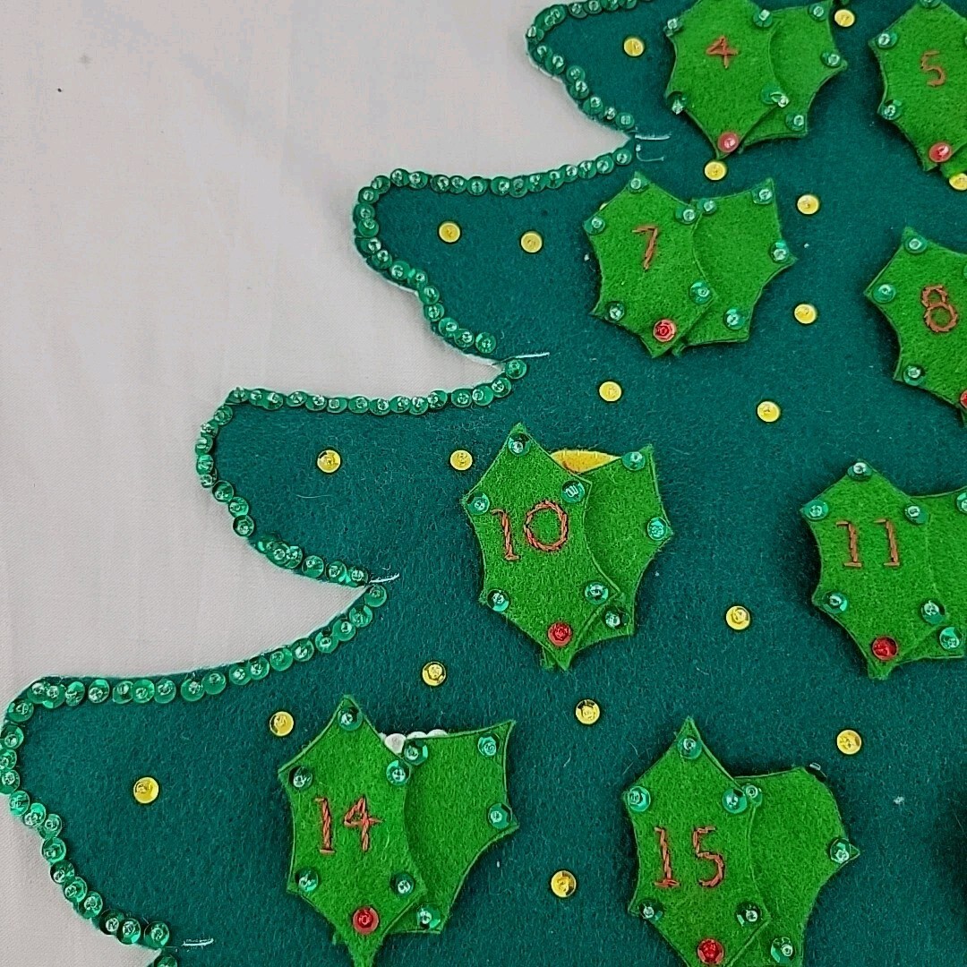 Vtg Jeweled Advent Calendar Felt Sequined Embroidered XMAS Tree Handmade Santa Item image 3