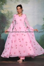 : Blush Pink Floral Printed Anarkali Dress With Bottom &amp; Dupatta for sum... - $47.50+