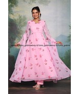 : Blush Pink Floral Printed Anarkali Dress With Bottom &amp; Dupatta for sum... - $47.50+
