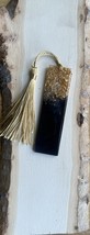 Handmade Black With Gold Foil Flakes Resin Bookmark With Gold Tassel 3.5 Inches - £7.59 GBP