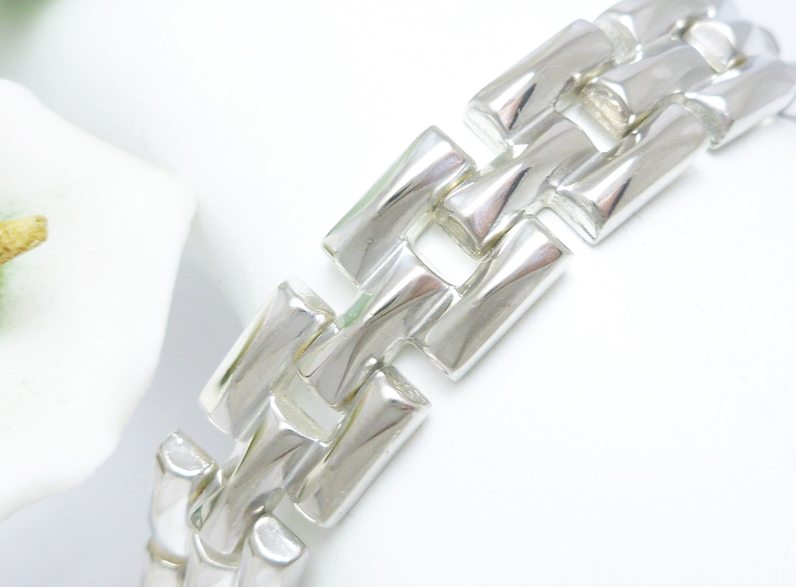 Primary image for Sterling Silver 7-1/4" Polished Stampato Link Bracelet, 19.2g