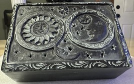 Vintage Hand Carved Soap Stone Box made in India-Sun &amp; Moon - Wiccan Witchcraft - £39.56 GBP