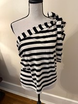 Maeve Anthropologie Black White Stripe One Shoulder Bow Tie T-Shirt Top ... - $19.79