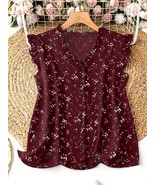 Womens Size 3xl (18) Floral Print Burgandy Blouse V-neck Ruched Bust & Trim NEW - $8.42