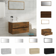 Modern Wooden 2 Piece Bathroom Furniture Set Under Sink Cabinet Unit With Mirror - £70.27 GBP+