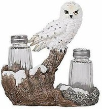 Snowy Owl Perching On Tree Branch Glass Salt and Pepper Shakers Set With... - $29.99