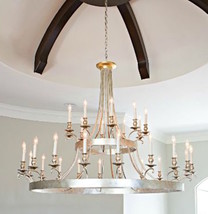 65&quot; XL 2-Tier Silver + Gold 30 Light Chandelier Foyer Lobby French Elegant - $5,990.50