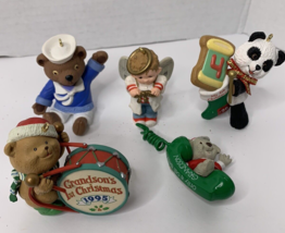 Set of 5 Vintage Grandson Bear Hallmark Keepsake Christmas Ornaments From 1990s - £6.43 GBP