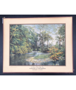 River Stream Woodsy Advertising Lithograph Parpart &amp; Peterson in Geneseo... - $18.50