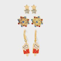 SUGARFIX by BaubleBar Americana Glow Statement Earrings White Red Gold - $188.06 MXN