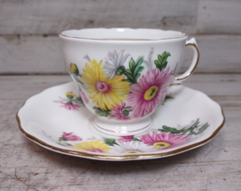 Vintage Royal Vale Bone China Pink Yellow Daisy Flower Teacup &amp; Saucer England - $13.77