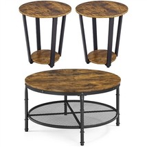 Rustic Coffee Table &amp; Side Table Set Of 2,Sturdy &amp; Durable Living Room F... - £233.47 GBP