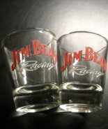 Jim Beam Racing Shot Glass Set of Two Clear Glass with Red and White Print - £9.58 GBP