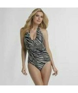 Womens Swimsuit 1 Piece Sofia Vergara Black Zebra Halter Swim-size 8/10 - $29.70