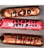 Lincoln Pennies - Lot of 3 coin rolls 1963D -40,1964D - 50,1970D -25,  - £4.10 GBP