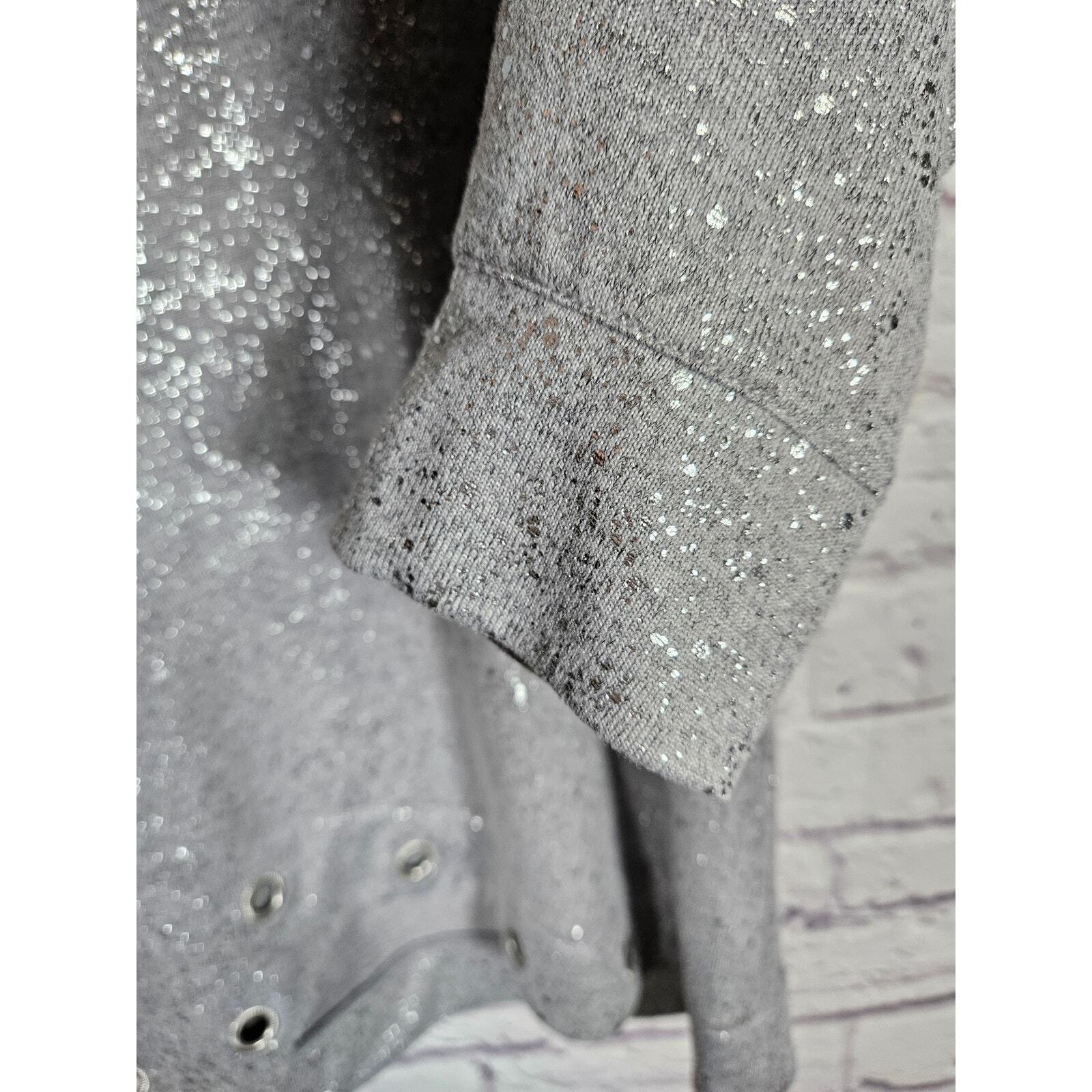 Ruby Rd. Women's Petite Jewel-Neck Foil Gray Hatchi Pullover with Grommets PL Item image 5