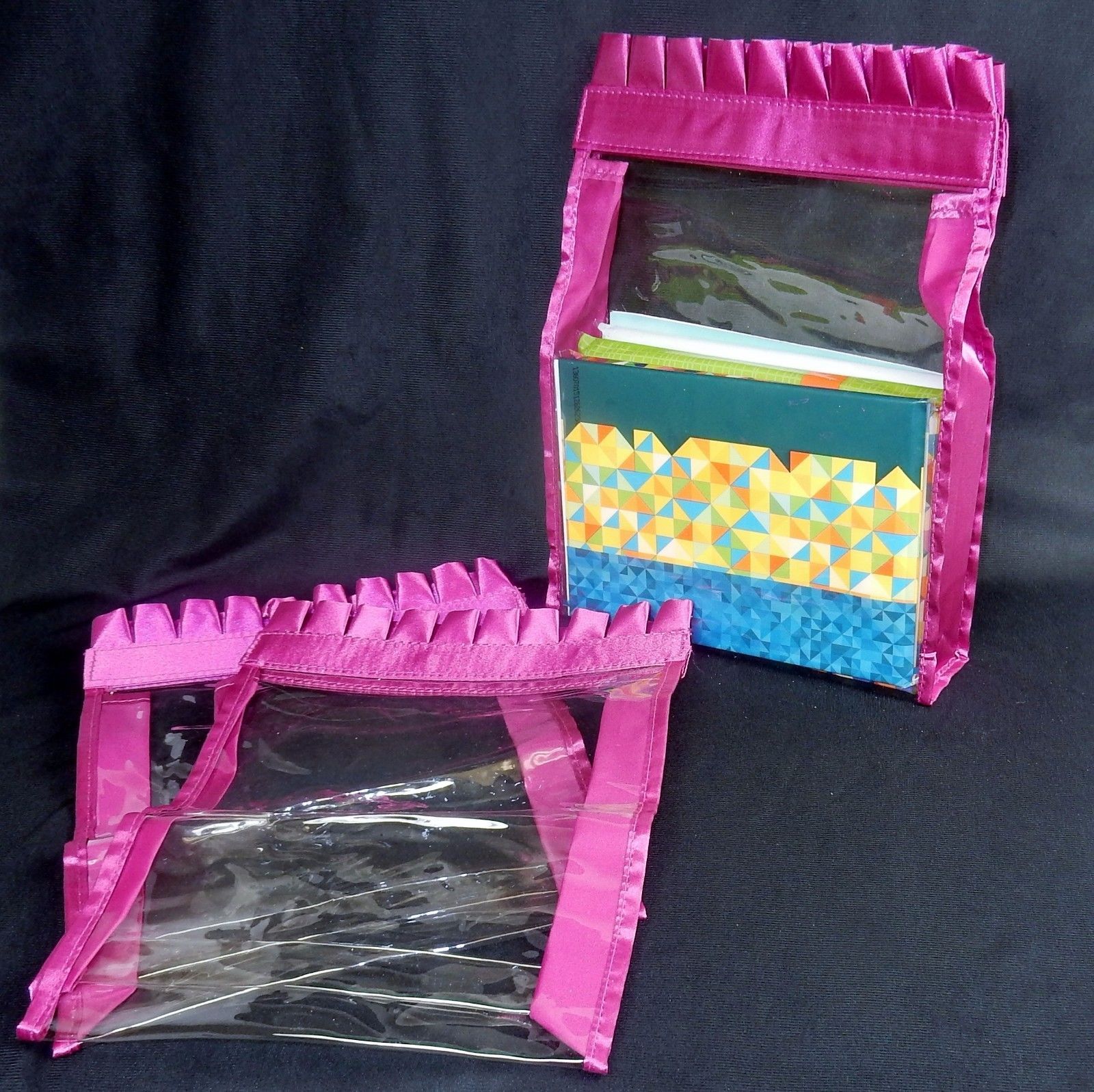 Set of 3 Vinyl Accessory Bags ~ Nylon Sides & Ruffled Edges ~ Choice of Colors - $8.95