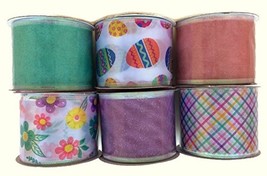 Wire-edged Easter Spring Ribbon, Assorted Designs and Pastel Colors, 6-spool Set - £15.32 GBP