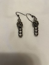 Brass Tone Metal With Rhinestones Drop Dangle Hook Earrings 1 3/4&quot;L with... - $6.84 CAD