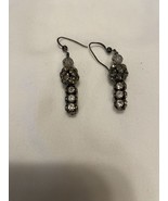 Brass Tone Metal With Rhinestones Drop Dangle Hook Earrings 1 3/4&quot;L with... - $6.83 CAD