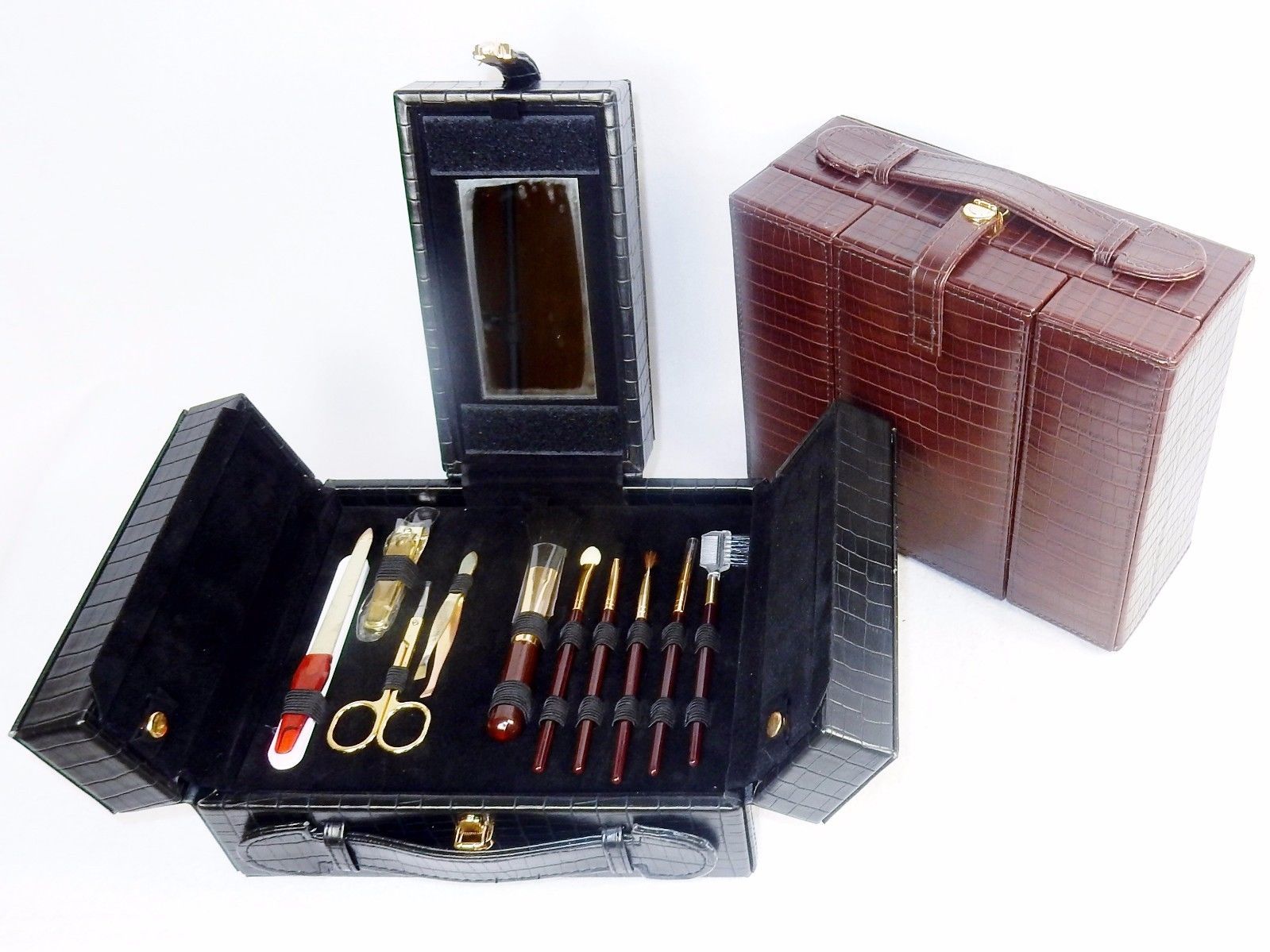 On The Go Beauty Set ~ Cosmetic Kit, Travel Vanity, Jewelry Case, Brown or Black - $19.95