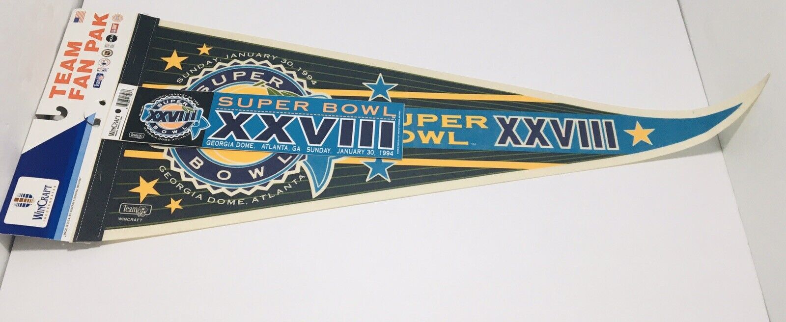 VTG. 1994 WINCRAFT Super Bowl XXVIII Banner/Sticker Team Fan Pack Georgia Dome - $70.30