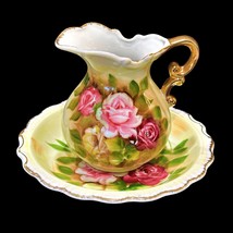 Vintage Yellow w Roses Bowl Pitcher Wash Basin Japan Hand Painted Cottagecore - £11.41 GBP
