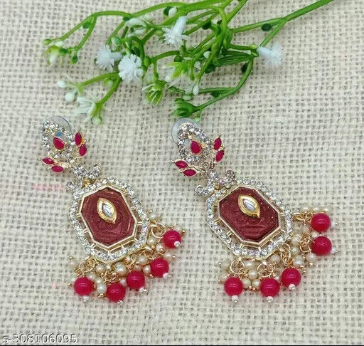 Kundan Earrings Jhumka Bali Bridal Wedding Party Wear Indo Arabic Jewelr... - $1.99