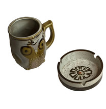 GIBSON Stoneware Pair  (2) - OWL Coffee Mug 12 Oz +  Vtg Ash Tray! - $17.74