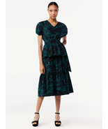 Scoop Women&#39;s Midi Dress with Ruched Sleeves Green Butterfly - Med (8-10) - £15.92 GBP