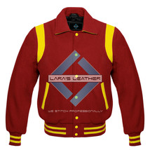 Maroon Varsity Full Wool Letterman College Jacket &amp; Real Leather Shoulde... - $1,520.35 MXN