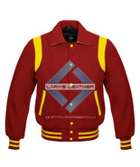 Maroon Varsity Full Wool Letterman College Jacket &amp; Real Leather Shoulde... - €69,72 EUR