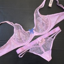 Victoria&#39;s Secret unlined 34C,34D,34DDD BRA SET S strap thong Lilac Purple lace - £55.26 GBP