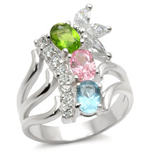 High-Polished Sterling Silver 925 Ring with Multi-Color CZ Accents - $38.49