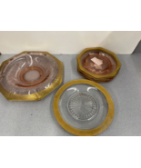 PINK DEPRESSION GLASS FLORAL ETCHED DISH WITH GOLD TRIM 7pc Lot - €44,73 EUR