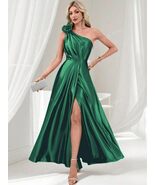 Women's Maxi One-Shoulder Satin Gown, Royal Blue, Dress with 3D Floral A... - $87.22