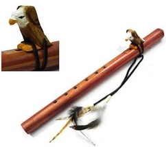Large Wood Flute With Carved Wooden Eagle Wild Animal - £18.67 GBP