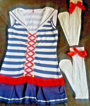 Navy Sailor Dress Up Halloween Costume Tarea Women Medium Stockings Fancy Stripe - £17.41 GBP